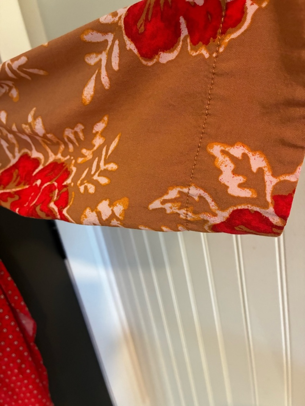 Free People Red & Tan Mixed-Print Cardigan/Cover up or Kimono - Picture 5 of 7